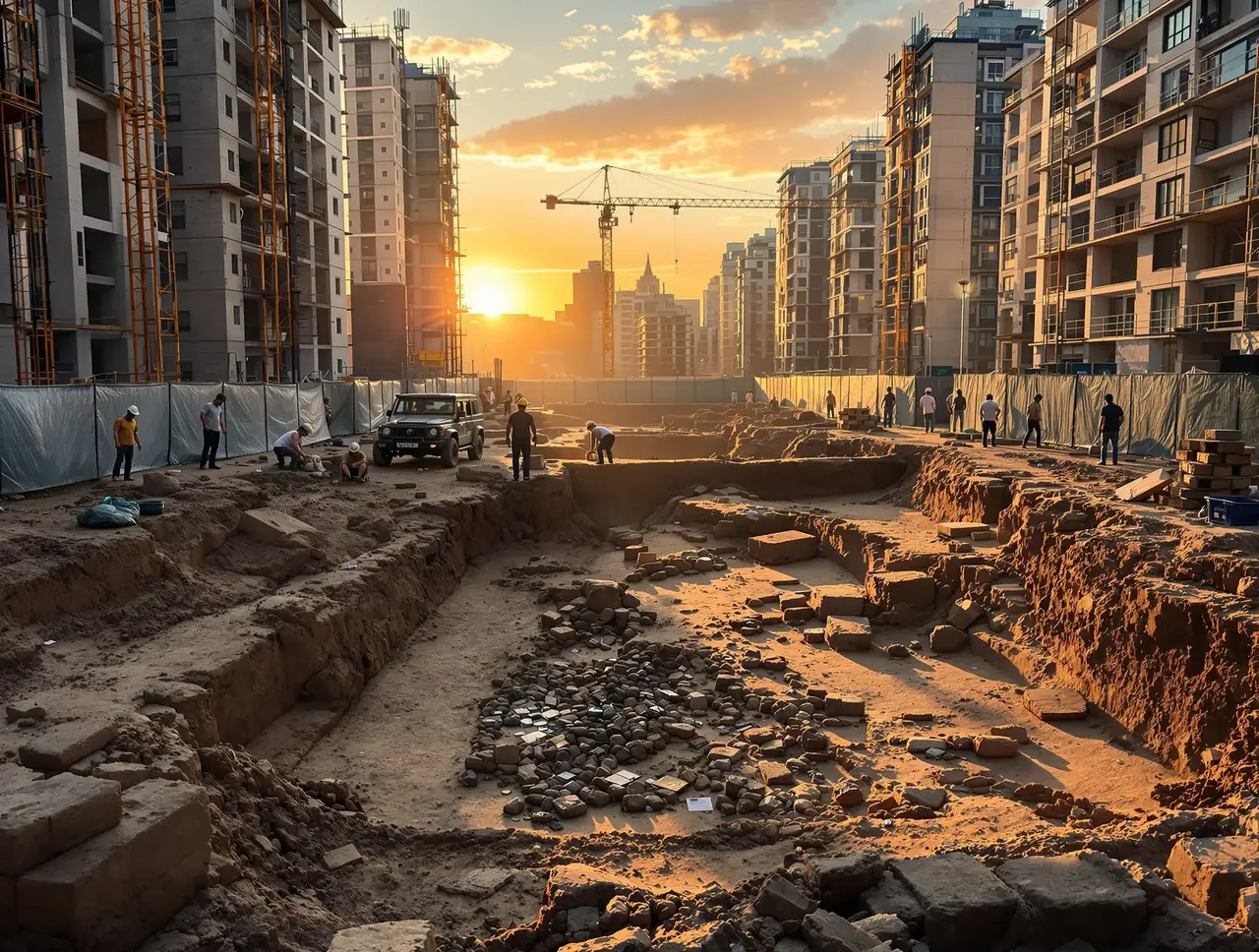 某城市地铁施工挖出古墓，考古队连夜进驻现场